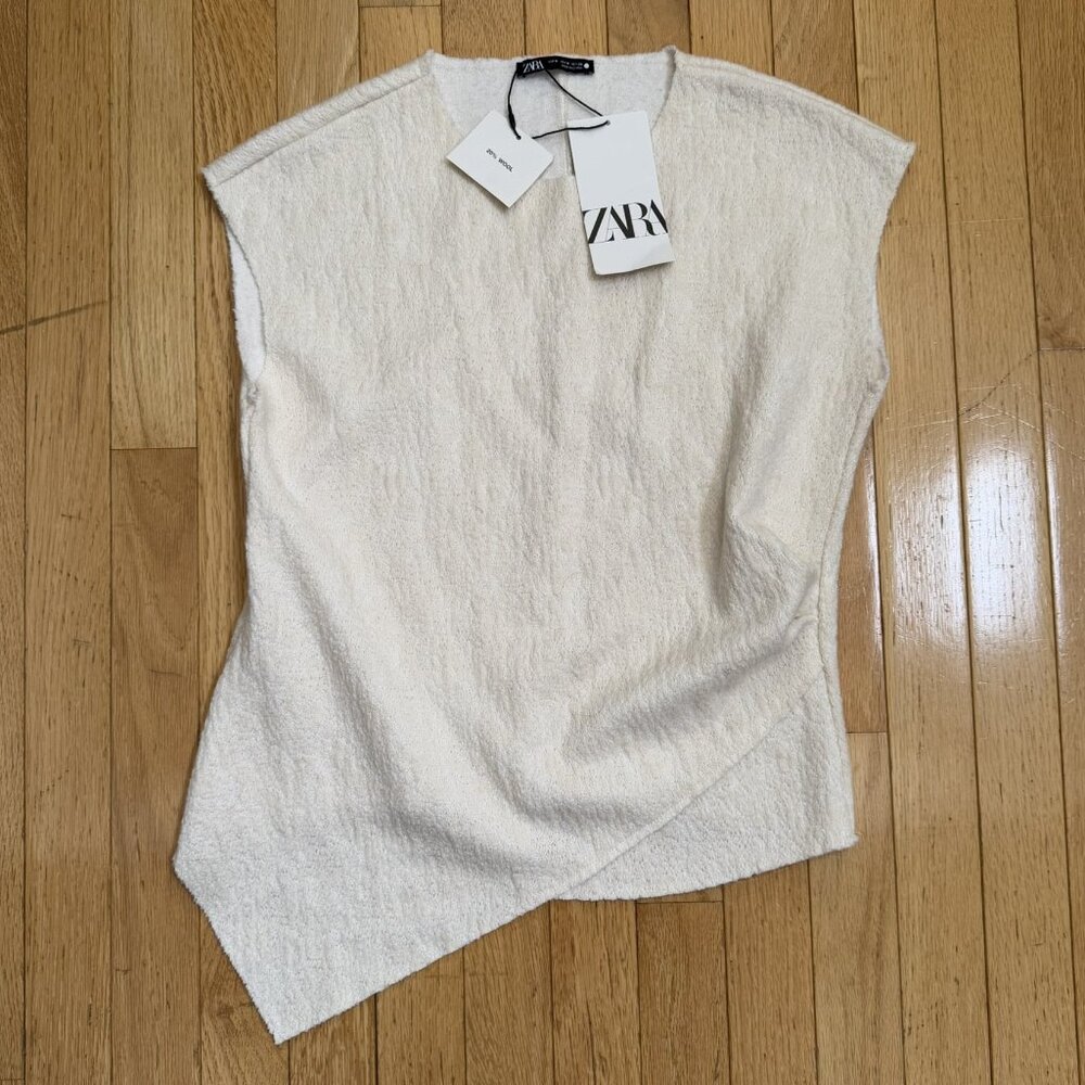 ZARA Wool-Blend Asymmetrical Sleeveless Sweater – Size M – Cream – NWT